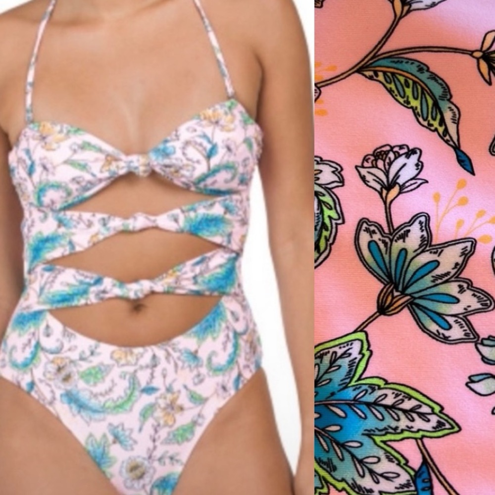 KIKIRIO Swimsuit XL Pink Blue Paisley Lava Lamp Open Back V-neck One-piece